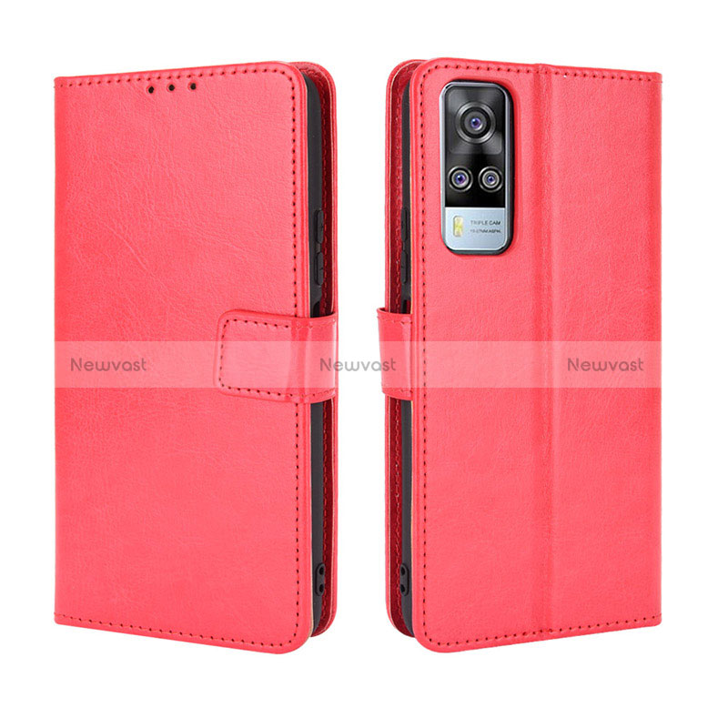 Leather Case Stands Flip Cover Holder BY5 for Vivo Y51 (2021) Red