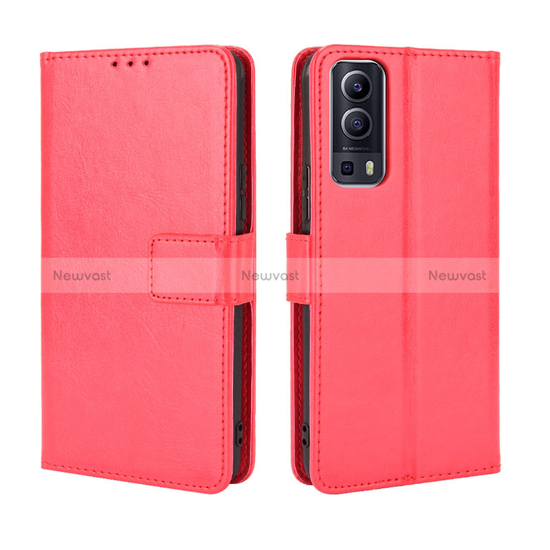 Leather Case Stands Flip Cover Holder BY5 for Vivo Y52 5G Red