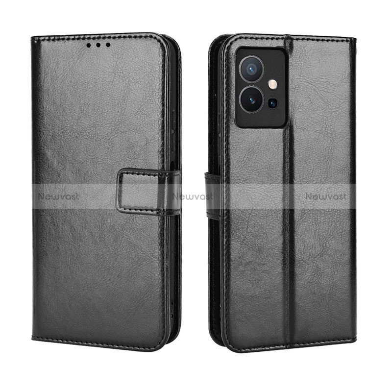 Leather Case Stands Flip Cover Holder BY5 for Vivo Y55s 5G Black