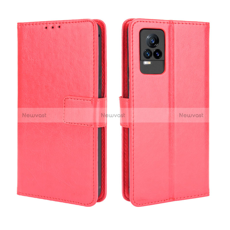 Leather Case Stands Flip Cover Holder BY5 for Vivo Y73 (2021) Red