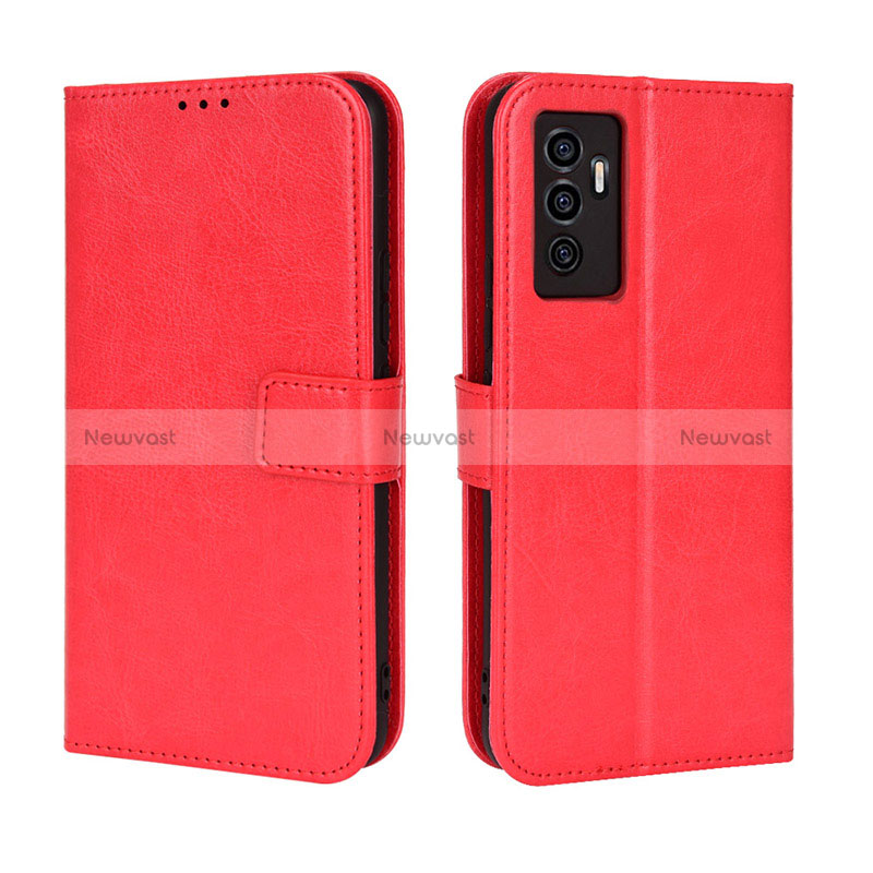 Leather Case Stands Flip Cover Holder BY5 for Vivo Y75 4G Red