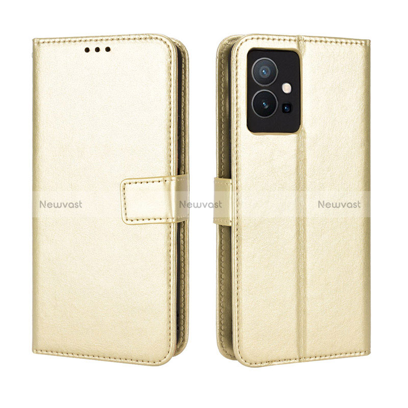 Leather Case Stands Flip Cover Holder BY5 for Vivo Y75 5G Gold