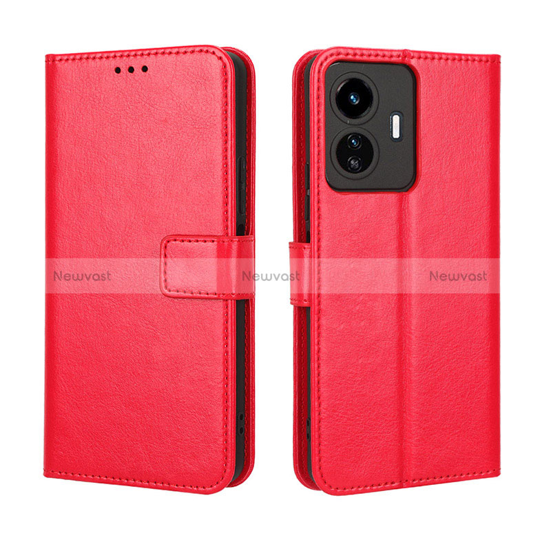 Leather Case Stands Flip Cover Holder BY5 for Vivo Y77 5G Red