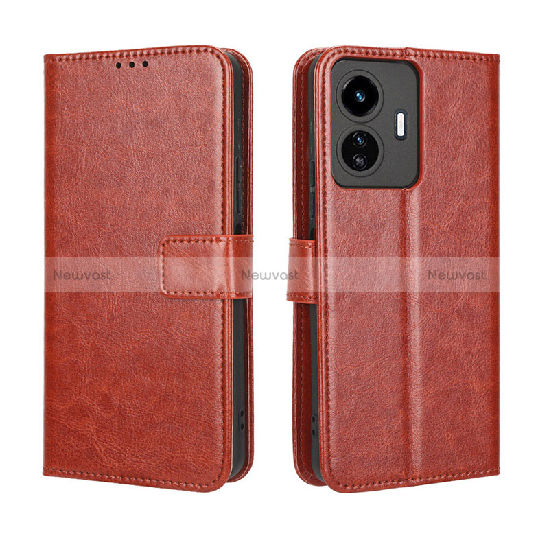 Leather Case Stands Flip Cover Holder BY5 for Vivo Y77e t1 Brown