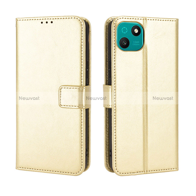 Leather Case Stands Flip Cover Holder BY5 for Wiko T10 Gold