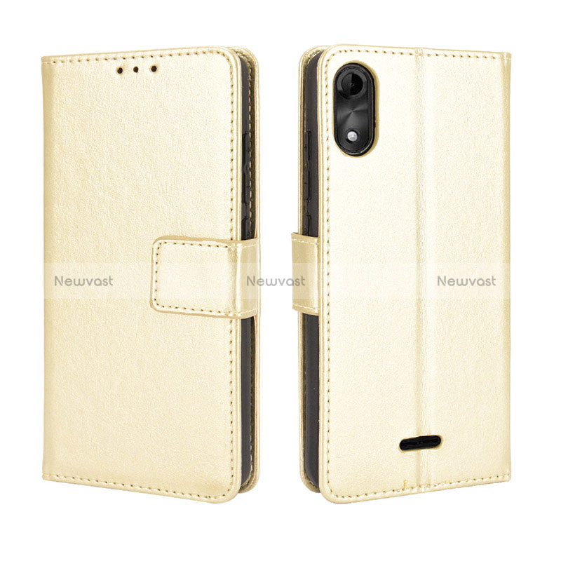 Leather Case Stands Flip Cover Holder BY5 for Wiko Y51 Gold