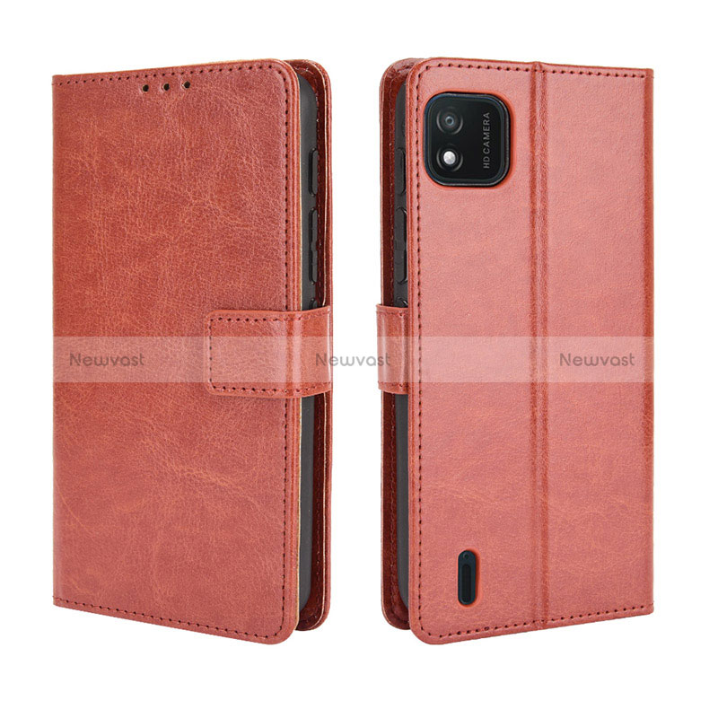 Leather Case Stands Flip Cover Holder BY5 for Wiko Y62 Brown