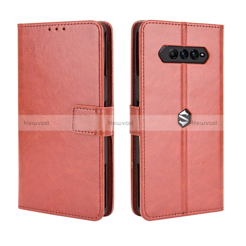 Leather Case Stands Flip Cover Holder BY5 for Xiaomi Black Shark 4 Pro 5G Brown