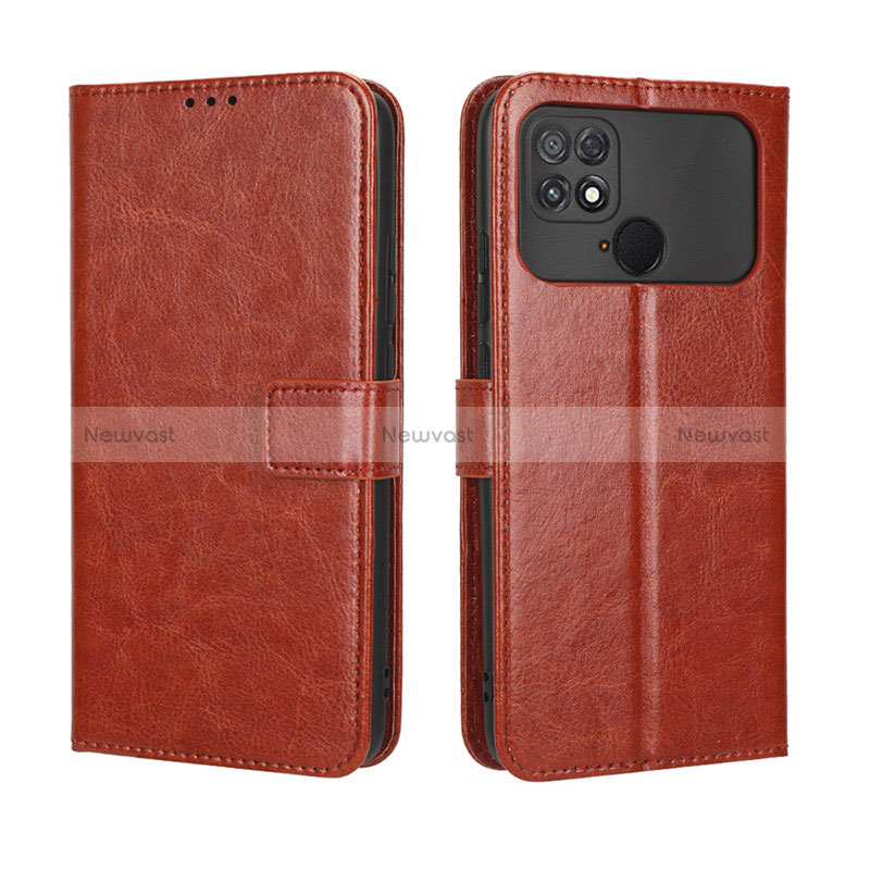 Leather Case Stands Flip Cover Holder BY5 for Xiaomi Poco C40 Brown