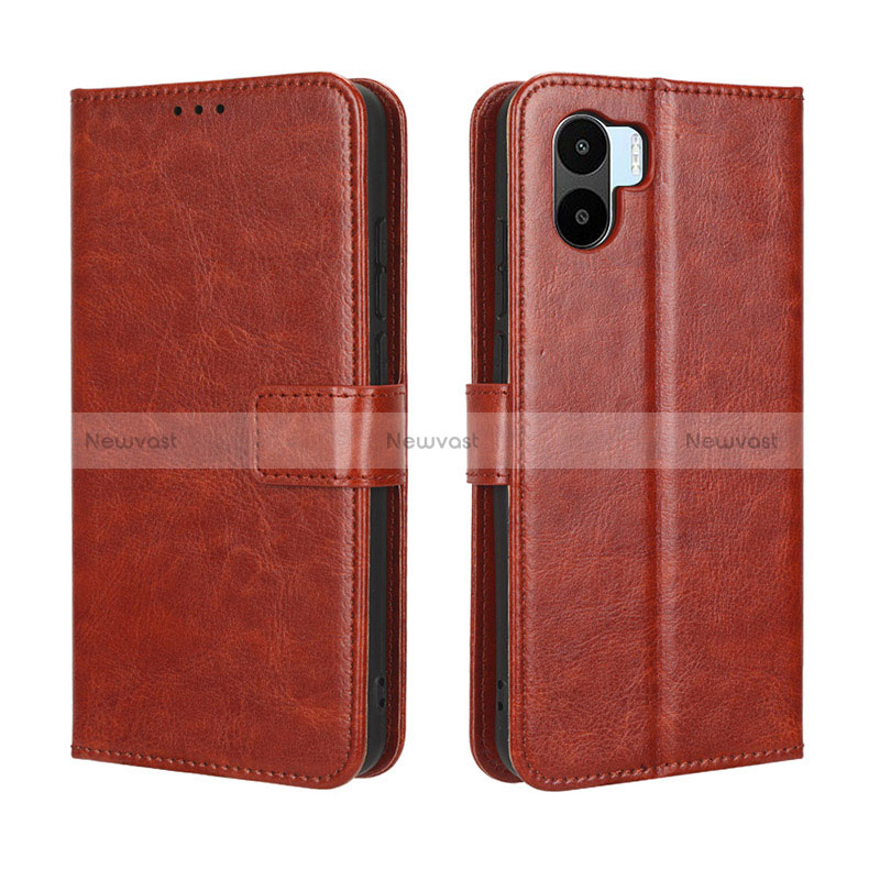 Leather Case Stands Flip Cover Holder BY5 for Xiaomi Poco C51 Brown