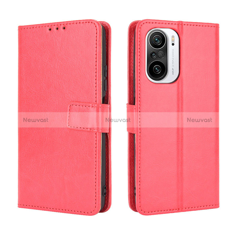 Leather Case Stands Flip Cover Holder BY5 for Xiaomi Poco F3 5G Red