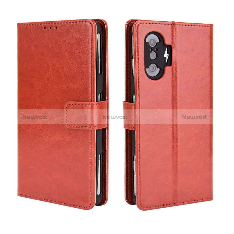 Leather Case Stands Flip Cover Holder BY5 for Xiaomi Poco F3 GT 5G Brown