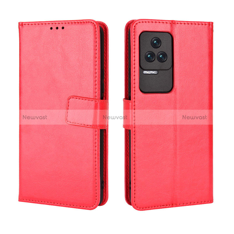 Leather Case Stands Flip Cover Holder BY5 for Xiaomi Poco F4 5G Red