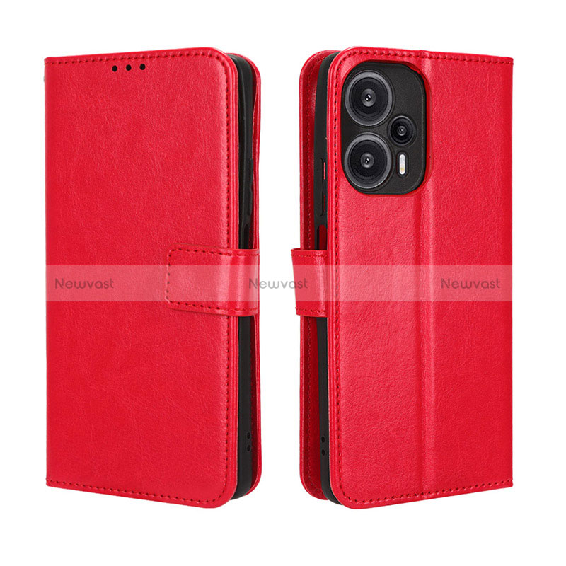 Leather Case Stands Flip Cover Holder BY5 for Xiaomi Poco F5 5G Red