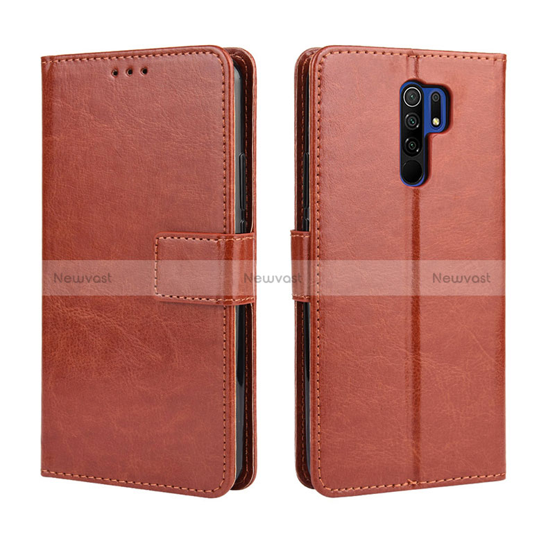 Leather Case Stands Flip Cover Holder BY5 for Xiaomi Poco M2 Brown