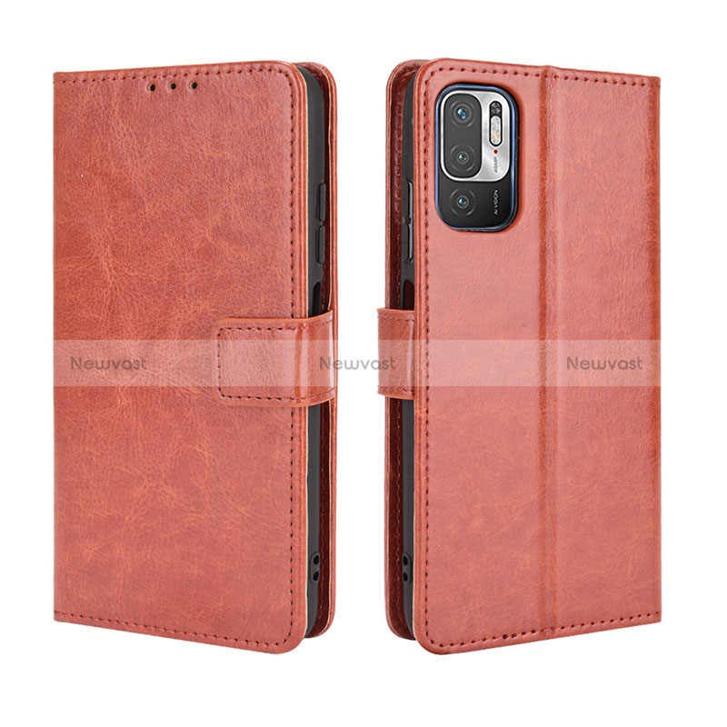 Leather Case Stands Flip Cover Holder BY5 for Xiaomi POCO M3 Pro 5G Brown