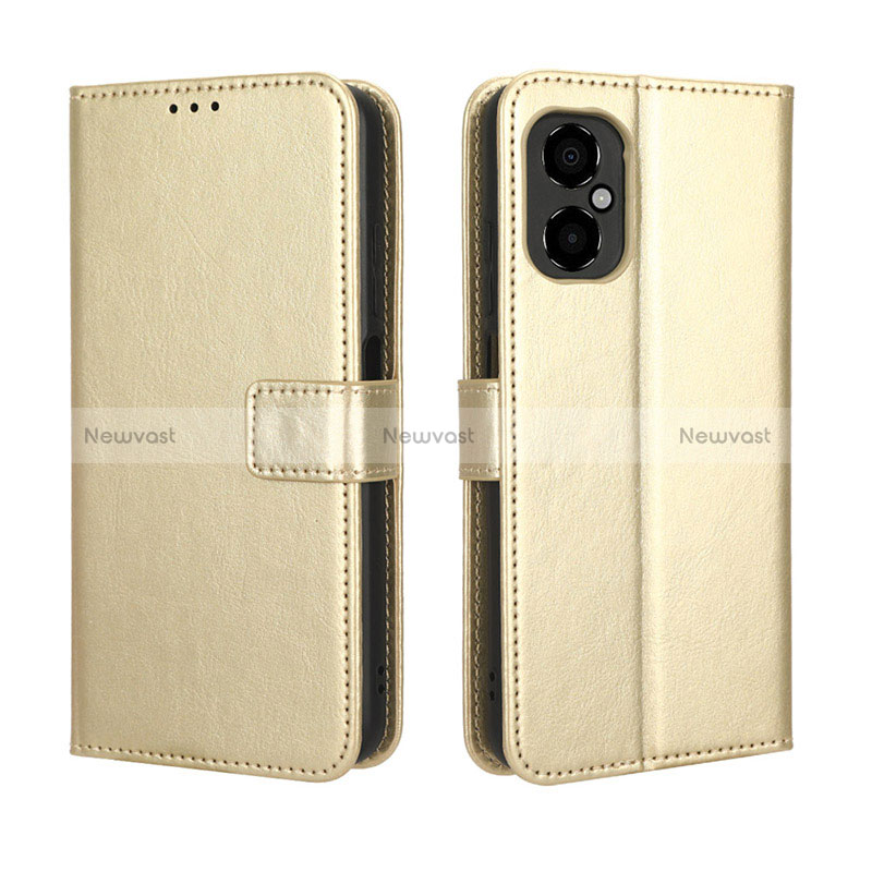 Leather Case Stands Flip Cover Holder BY5 for Xiaomi Poco M4 5G Gold