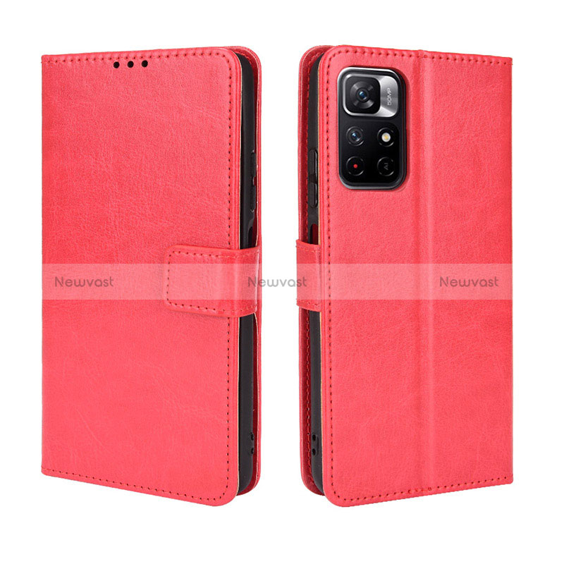 Leather Case Stands Flip Cover Holder BY5 for Xiaomi Poco M4 Pro 5G Red