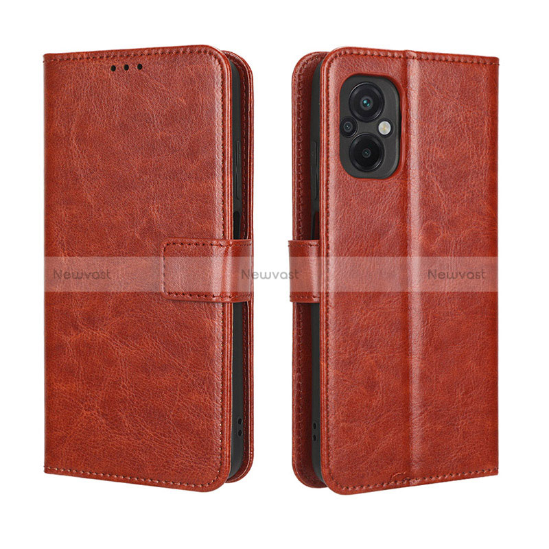 Leather Case Stands Flip Cover Holder BY5 for Xiaomi Poco M5 4G Brown