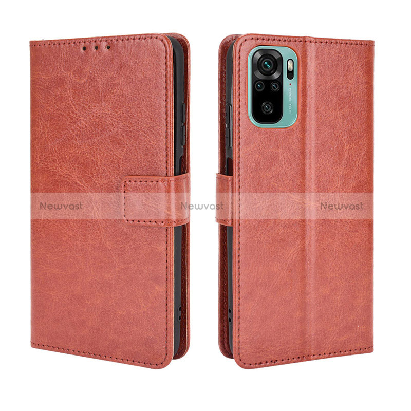 Leather Case Stands Flip Cover Holder BY5 for Xiaomi Poco M5S Brown