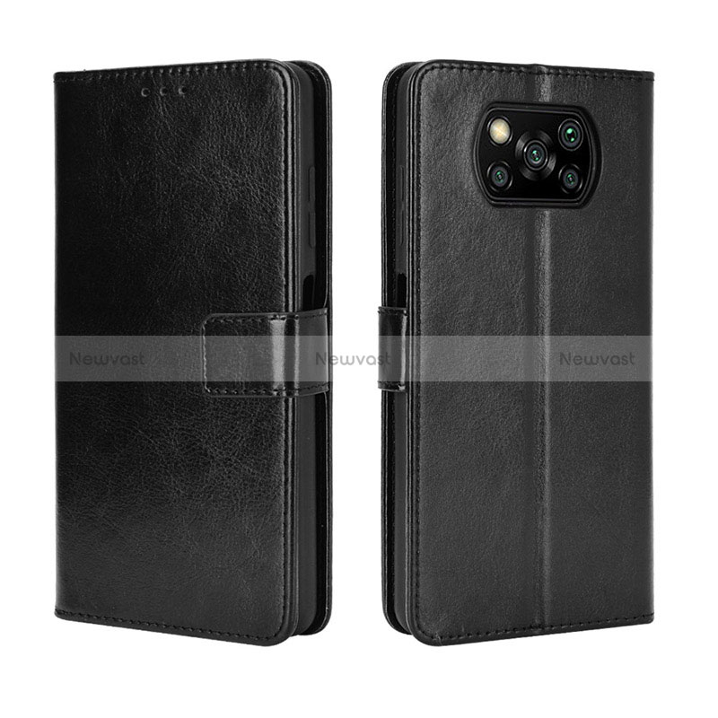 Leather Case Stands Flip Cover Holder BY5 for Xiaomi Poco X3 Pro Black