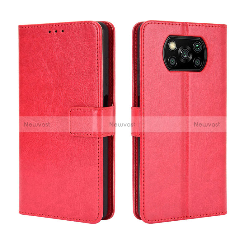 Leather Case Stands Flip Cover Holder BY5 for Xiaomi Poco X3 Pro Red