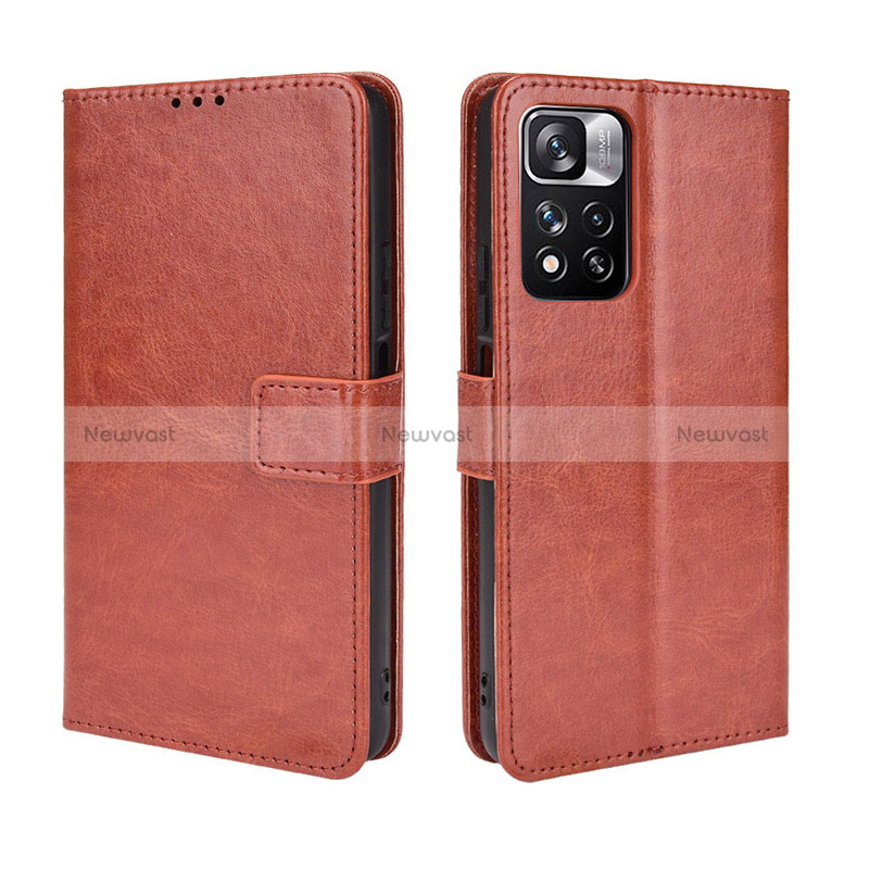 Leather Case Stands Flip Cover Holder BY5 for Xiaomi Poco X4 NFC Brown