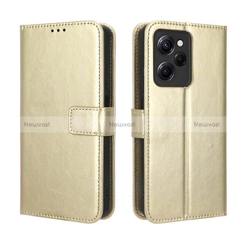 Leather Case Stands Flip Cover Holder BY5 for Xiaomi Poco X5 Pro 5G Gold