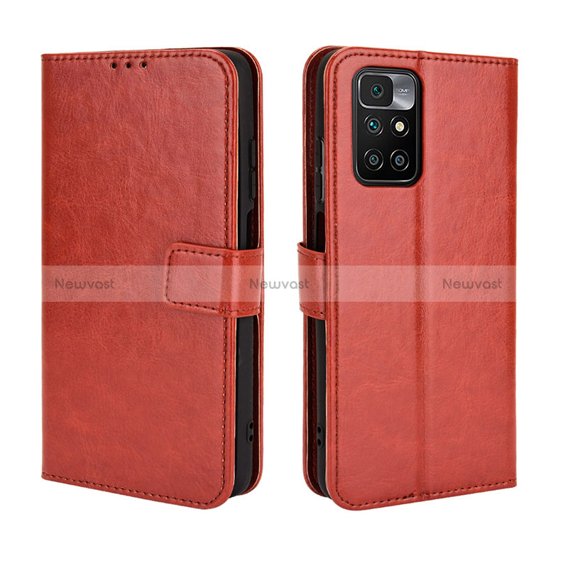 Leather Case Stands Flip Cover Holder BY5 for Xiaomi Redmi 10 (2022) Brown