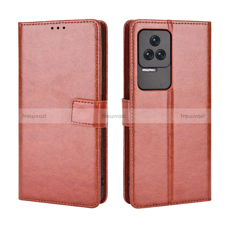 Leather Case Stands Flip Cover Holder BY5 for Xiaomi Redmi K50 5G Brown