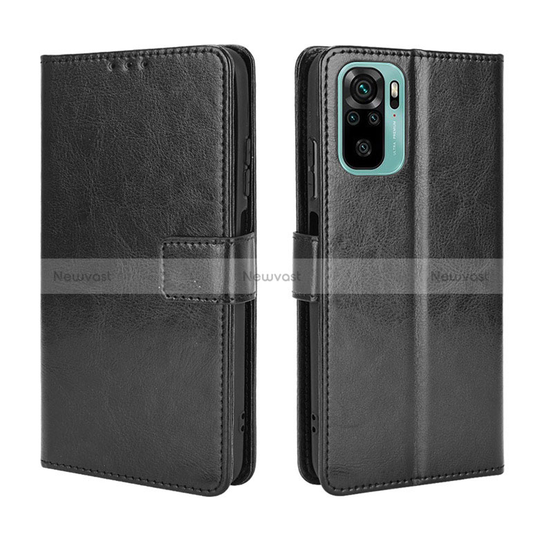 Leather Case Stands Flip Cover Holder BY5 for Xiaomi Redmi Note 10 4G Black