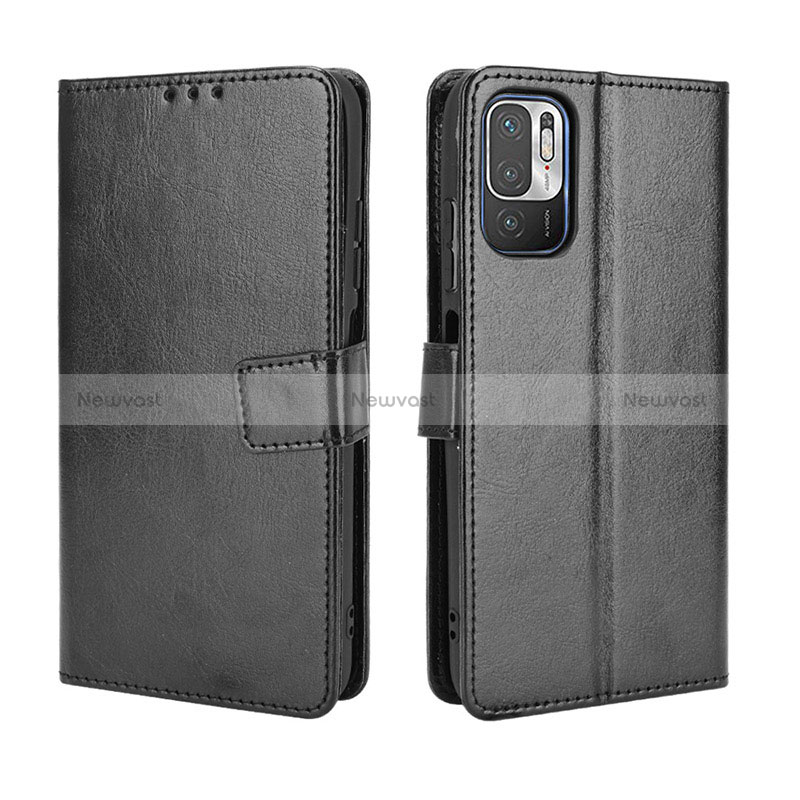 Leather Case Stands Flip Cover Holder BY5 for Xiaomi Redmi Note 10 5G Black