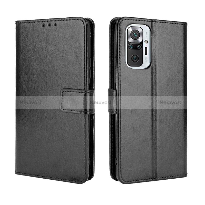 Leather Case Stands Flip Cover Holder BY5 for Xiaomi Redmi Note 10 Pro 4G Black