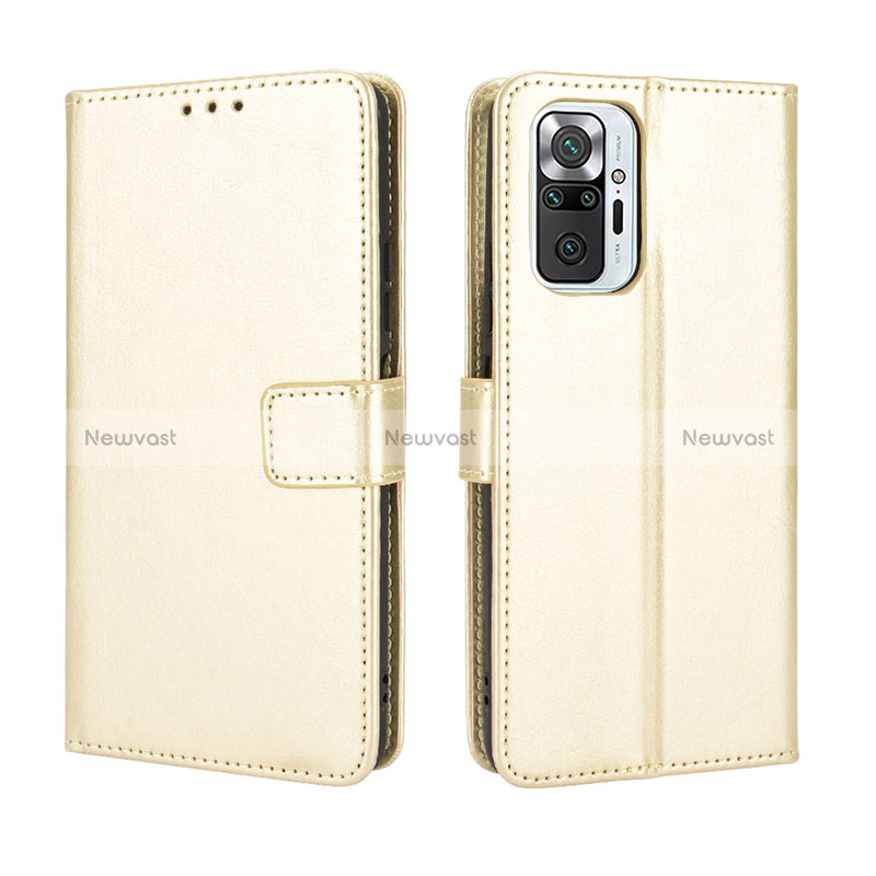 Leather Case Stands Flip Cover Holder BY5 for Xiaomi Redmi Note 10 Pro 4G Gold