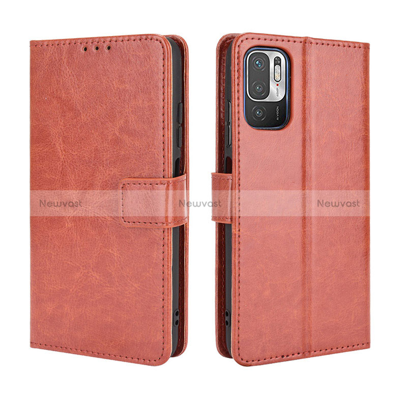 Leather Case Stands Flip Cover Holder BY5 for Xiaomi Redmi Note 10T 5G Brown