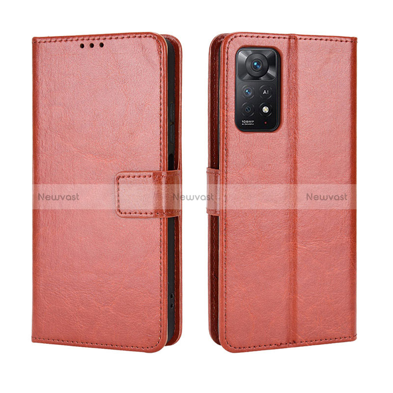 Leather Case Stands Flip Cover Holder BY5 for Xiaomi Redmi Note 11 Pro 5G Brown