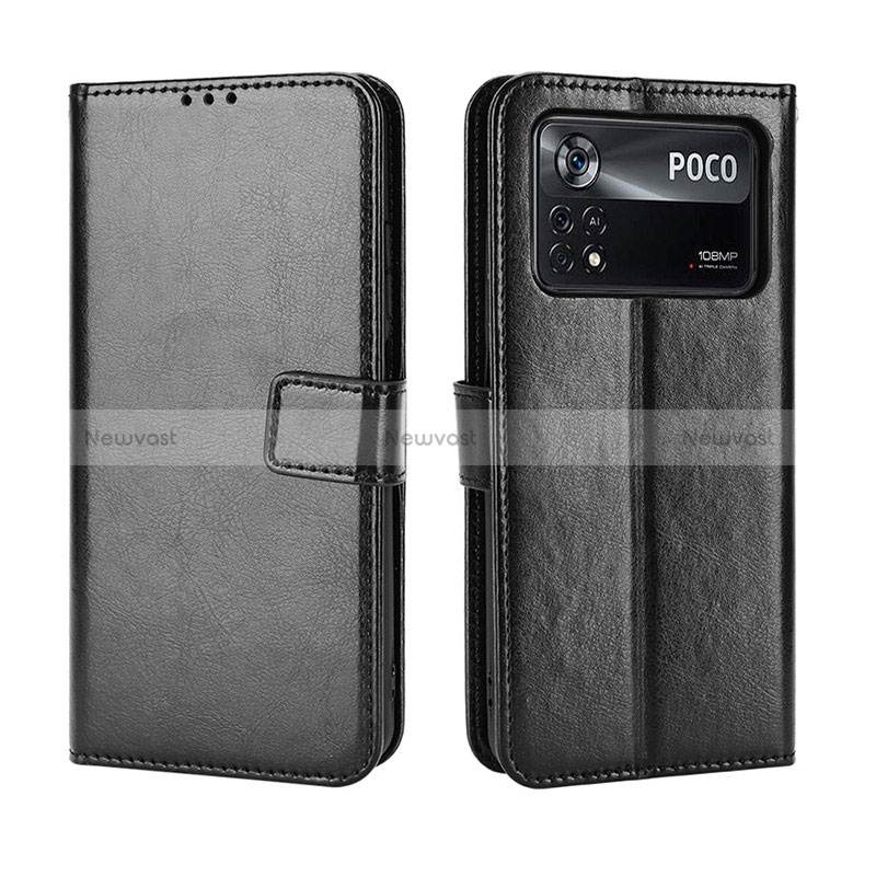 Leather Case Stands Flip Cover Holder BY5 for Xiaomi Redmi Note 11E Pro 5G Black