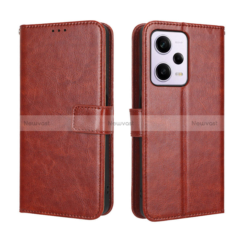 Leather Case Stands Flip Cover Holder BY5 for Xiaomi Redmi Note 12 Pro+ Plus 5G Brown