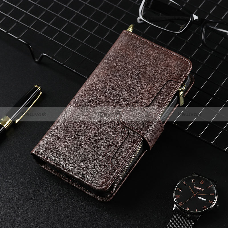 Leather Case Stands Flip Cover Holder BY6 for Realme 8i Brown