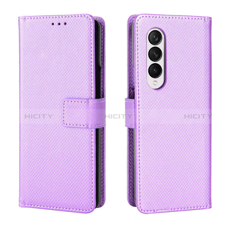 Leather Case Stands Flip Cover Holder BY6 for Samsung Galaxy Z Fold4 5G Purple