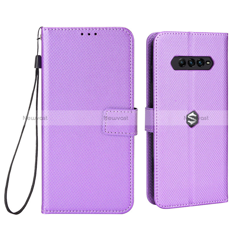 Leather Case Stands Flip Cover Holder BY6 for Xiaomi Black Shark 4 5G Purple