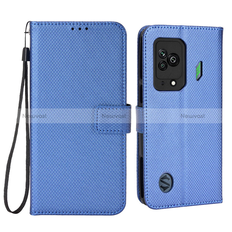 Leather Case Stands Flip Cover Holder BY6 for Xiaomi Black Shark 5 5G Blue