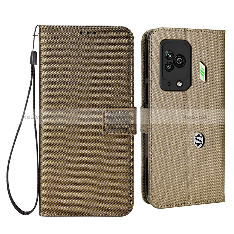 Leather Case Stands Flip Cover Holder BY6 for Xiaomi Black Shark 5 Pro 5G Brown