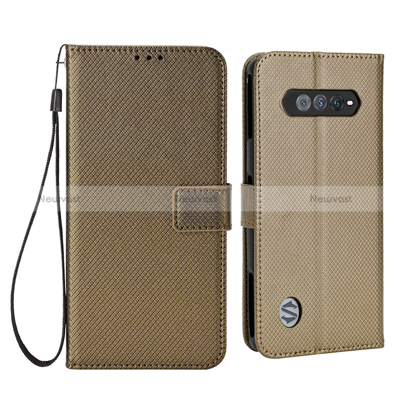 Leather Case Stands Flip Cover Holder BY6 for Xiaomi Black Shark 5 RS 5G Brown