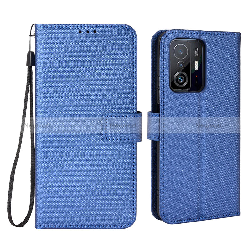 Leather Case Stands Flip Cover Holder BY6 for Xiaomi Mi 11T Pro 5G Blue