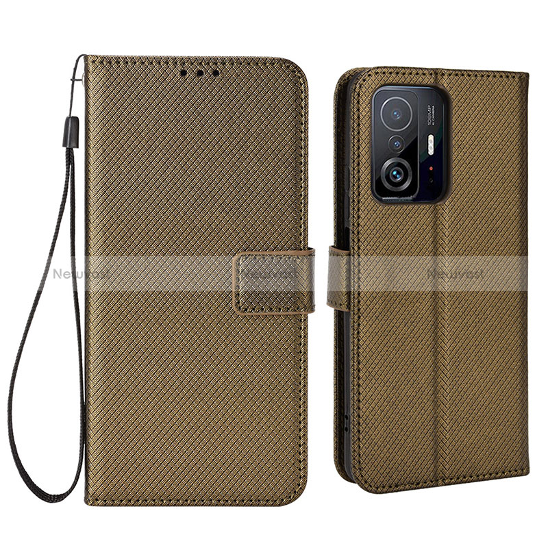 Leather Case Stands Flip Cover Holder BY6 for Xiaomi Mi 11T Pro 5G Brown