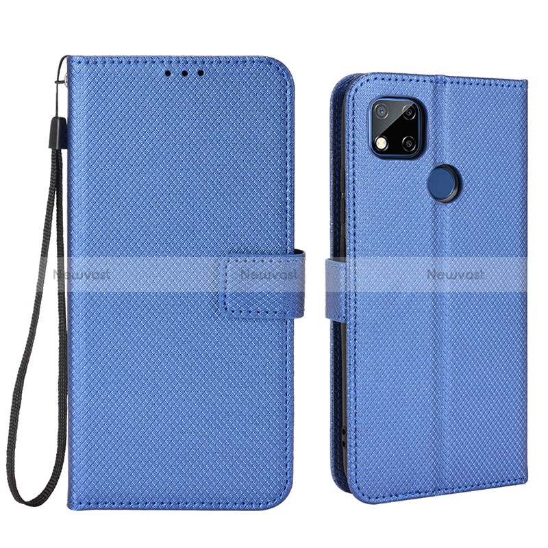 Leather Case Stands Flip Cover Holder BY6 for Xiaomi POCO C31 Blue