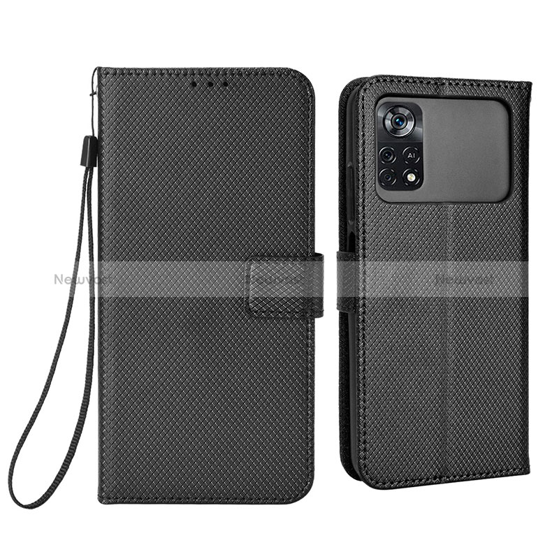 Leather Case Stands Flip Cover Holder BY6 for Xiaomi Poco M4 Pro 4G Black