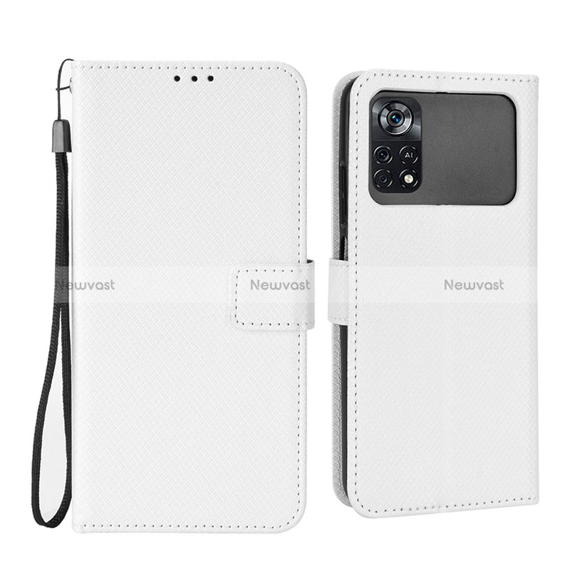 Leather Case Stands Flip Cover Holder BY6 for Xiaomi Poco M4 Pro 4G White