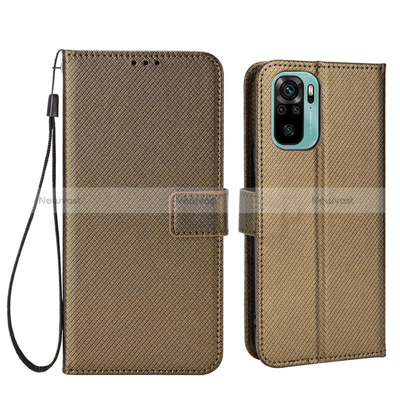 Leather Case Stands Flip Cover Holder BY6 for Xiaomi Poco M5S Brown